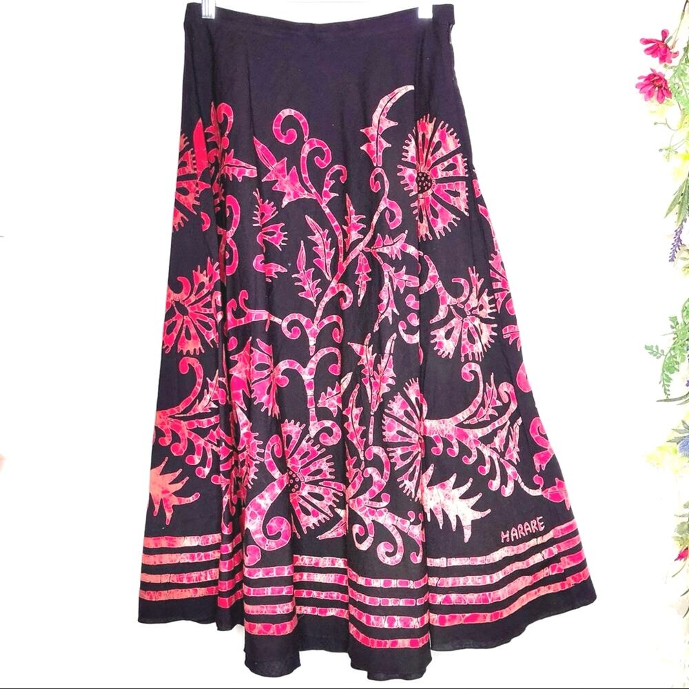 Harare anthropologie purple skirt with pink floral print midi boho western ranch
